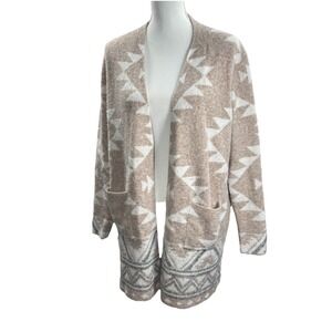 FRYE Aztec Geometric Open Cardigan Sweater Sz L Beige Western Boho‎ Southwestern
